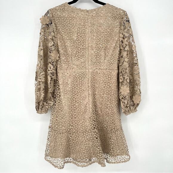 French Connection Lace Sequin Dress Womens Size 4 Gold V Neck NWT Cocktail - Picture 4 of 12